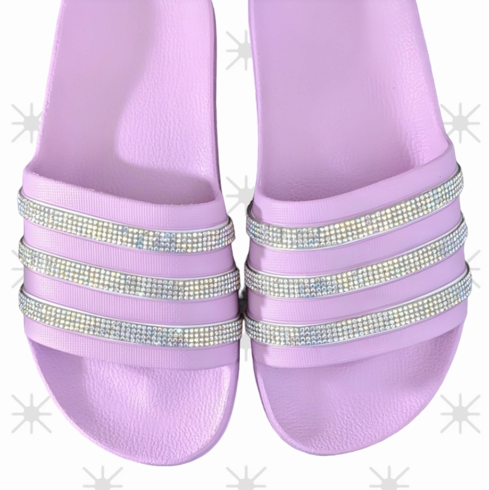 Adidas Adilette Custom Swarovski Style Crystal Slides Size 5